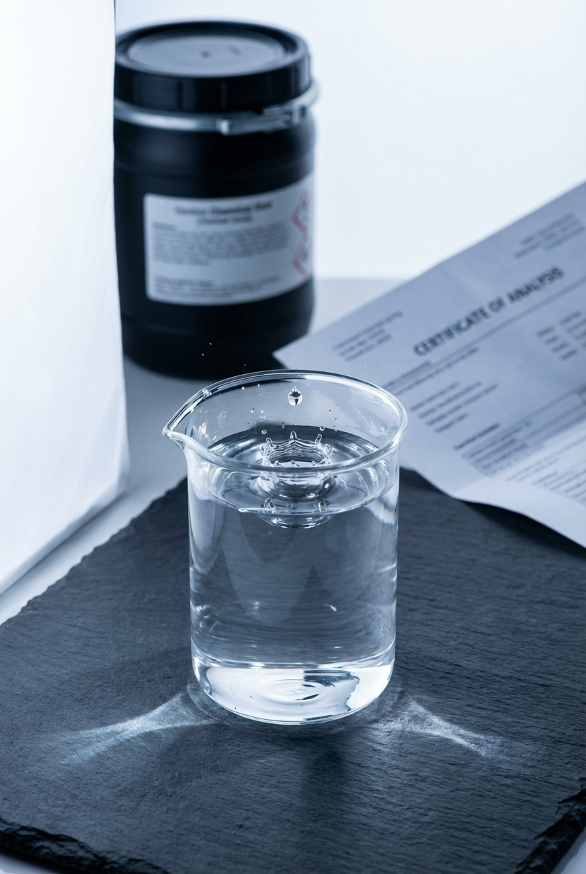 High-purity Diethyl Phthalate in a laboratory beaker with certificate of analysis